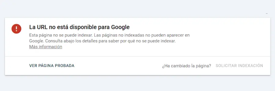 Aviso de indexabilidad de páginas en Google Search Console
